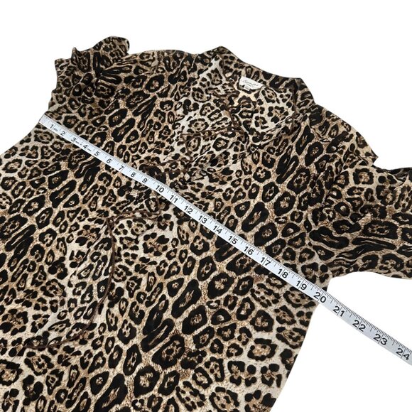 Siren Lily Strech Mesh Leopard Print Ruffled Top Blouse Women 1X Ruffle V neck - Picture 6 of 12
